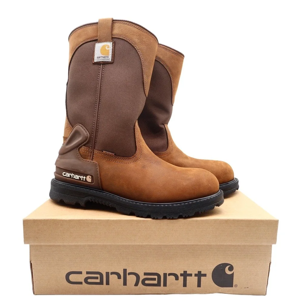 Carhartt Work Boots Mens 10.5 M Brown Leather Waterproof Wellington CMP1100 NIB